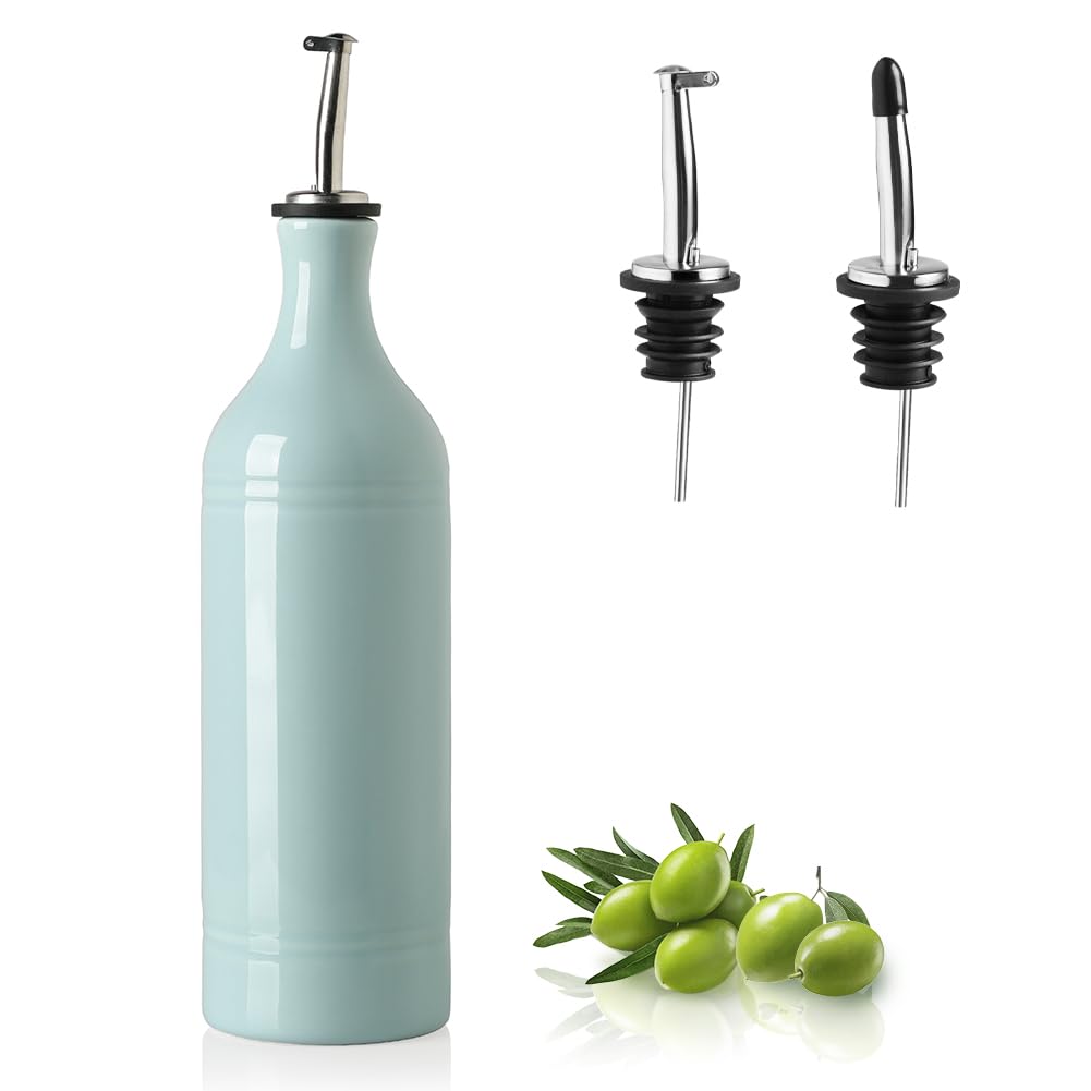 Sweejar Ceramic Olive Oil Dispenser Bottle, Opaque Oil Cruet Protects Oil to Reduce Oxidation, Suitable for Storage Oil, Vinegar, Coffee Syrups & Other Liquids, Pack of 1, 15.5 Fl Oz (White)