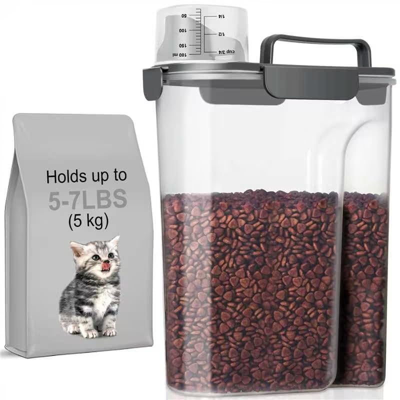 LEAWALK 5Lbs Airtight Cat Dog Food Storage Container with Upgraded Large Nozzle BPA-Free, Pet Food Storage Containers for Rice, Grain, Pet Food, Flour, Dog Treat Storage (Dark Gray, 5L-1pack)