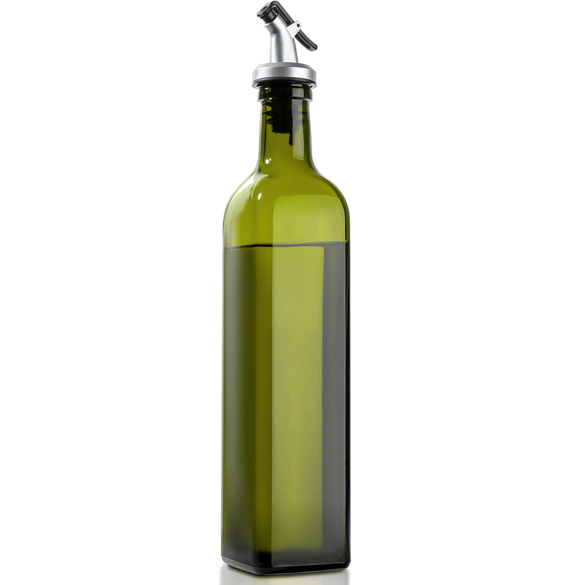 gmisun Oil and Vinegar Dispenser Bottles Set, 2 Pack 17 Fl Oz Olive Oil Dispensers Bottle for Kitchen, Clear Glass Cooking Vegetable Oil Container Cruet Set with Plastic Pourer Spout & Labels