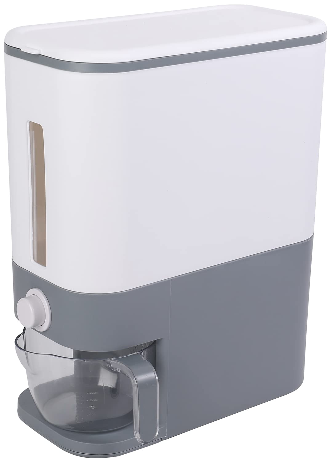 Sooyee 11 Lbs Rice Container with Measuring Cup, White and Grey