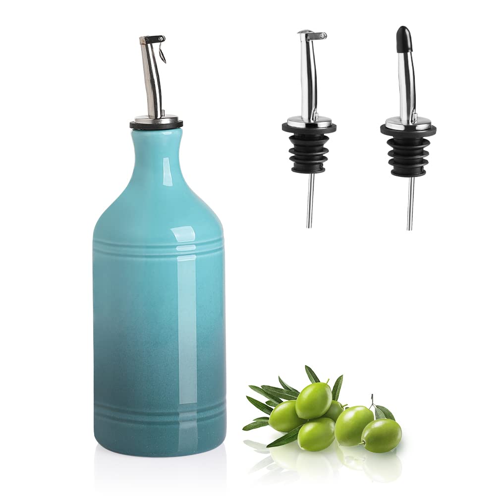 Sweejar Ceramic Olive Oil Dispenser Bottle, Opaque Oil Cruet Protects Oil to Reduce Oxidation, Suitable for Storage Oil, Vinegar, Coffee Syrups & Other Liquids, Pack of 1, 15.5 Fl Oz (White)