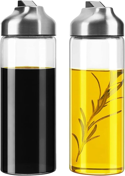 Aelga Olive Oil Dispenser - 14 OZ Glass Oil and Vinegar Dispenser Bottles Set for Kitchen No Drip-Set of 2