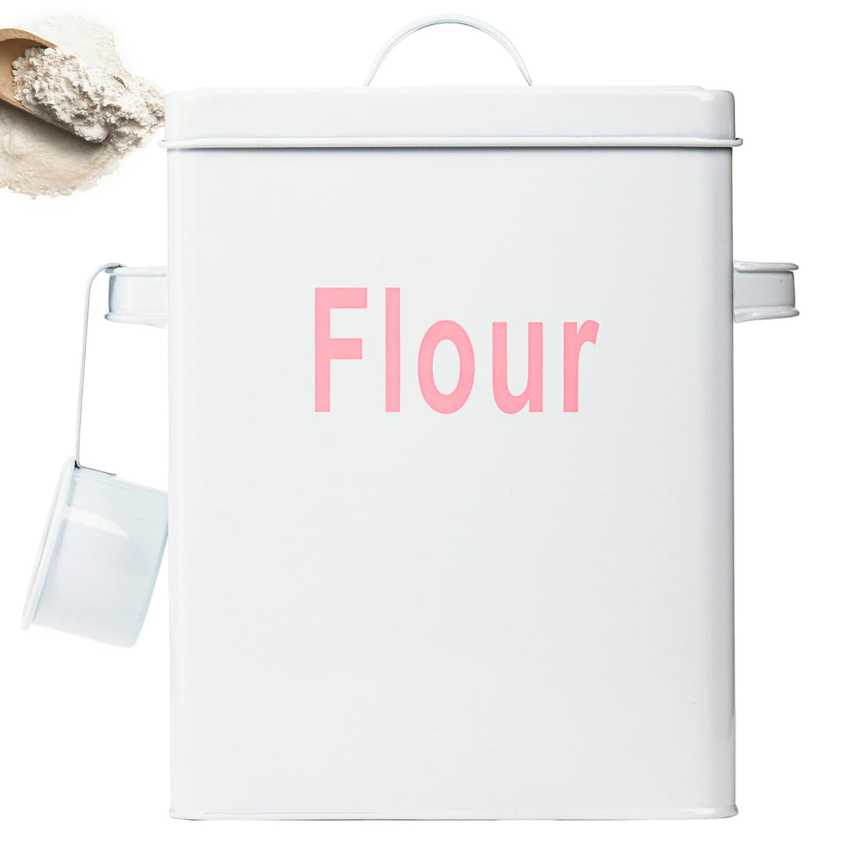 Youeon 10 Lbs Metal Rice Storage Container, Square Rice Canister with Lid and Measuring Scoop, Countertop Sealed Food Storage Container for Cereal, Beans, Pet Food, White