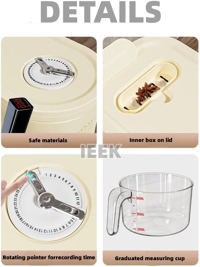 IEEK 25 Lbs Rice Dispenser, Large Cereal Dry Food Storage Containers with Measuring Cup and Lid,Moisture Proof Airtight Food Dispenser Bucket for Rice,Corn,Coffee Bean,Grain,Soybean and Oatmeal,White