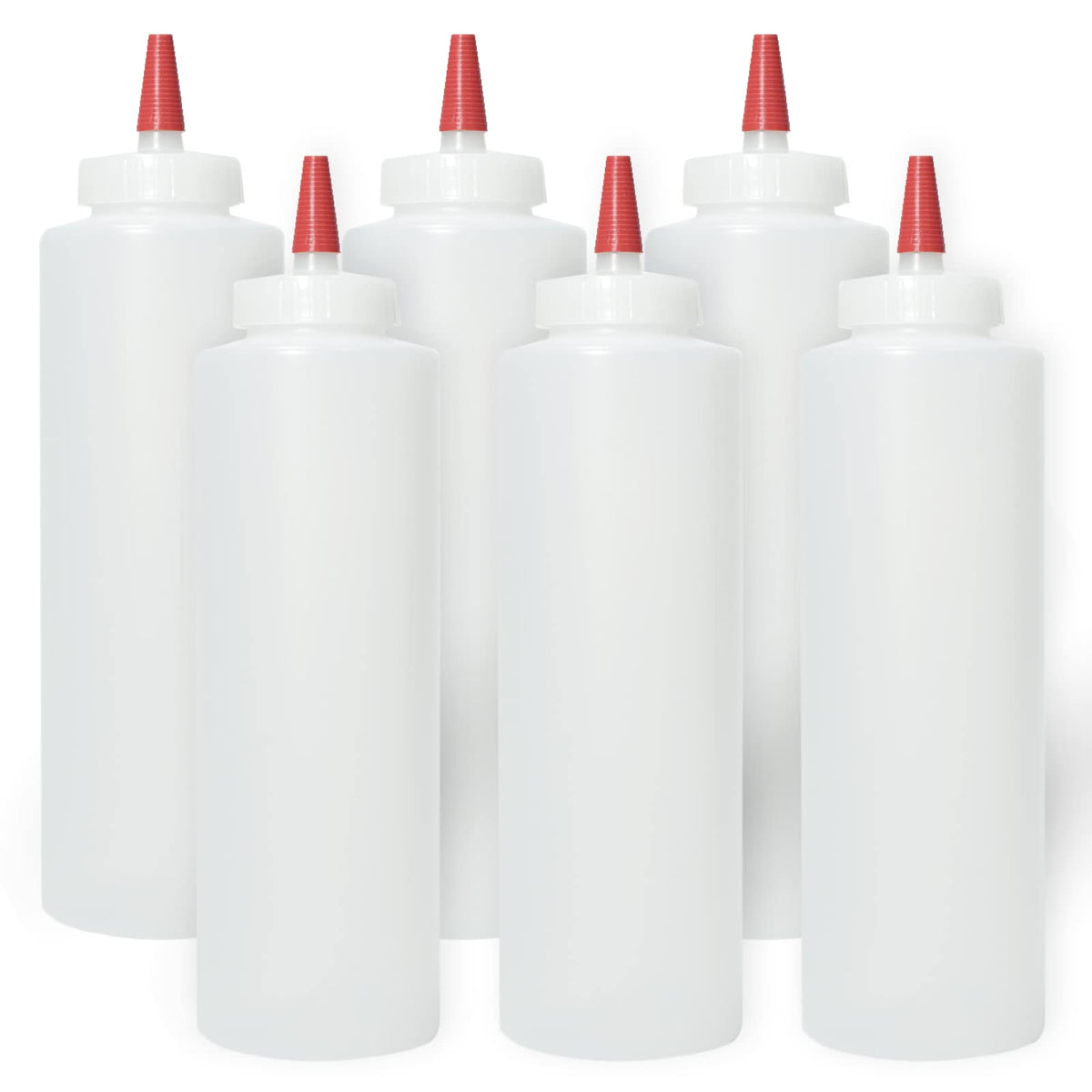Pinnacle Mercantile Condiment Squeeze Bottles 16oz Wide Mouth Empty Squeeze Bottle Set with Red Tip Leak Proof, BPA Free - Squeeze Bottles for Sauces, Oils, Arts Crafts 6 Pack