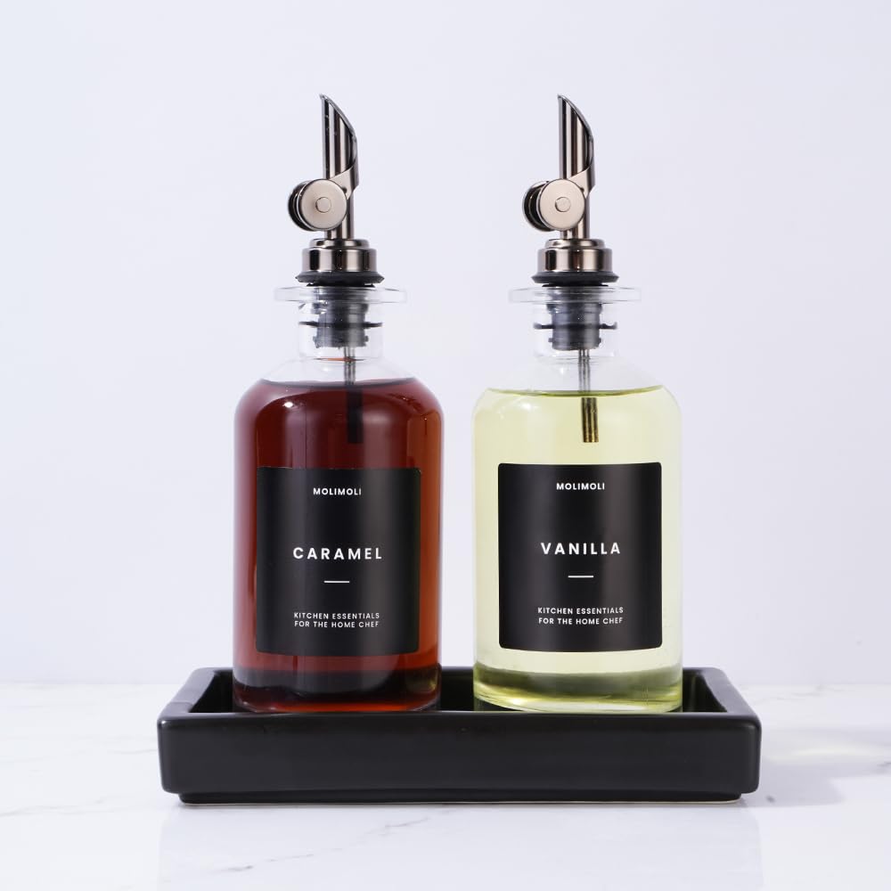 Molimoli - Premium Olive Oil Dispenser Bottles for Kitchen with Pourer - Oil and Vinegar Dispenser Set, Glass Dispenser for Kitchen, Dispenser Bottle of 350ml - Set of 2