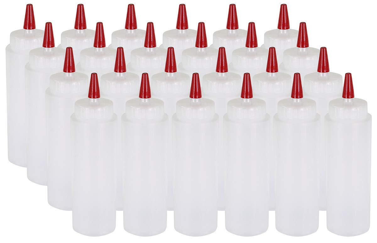 Pinnacle Mercantile Condiment Squeeze Bottles 16oz Wide Mouth Empty Squeeze Bottle Set with Red Tip Leak Proof, BPA Free - Squeeze Bottles for Sauces, Oils, Arts Crafts 6 Pack