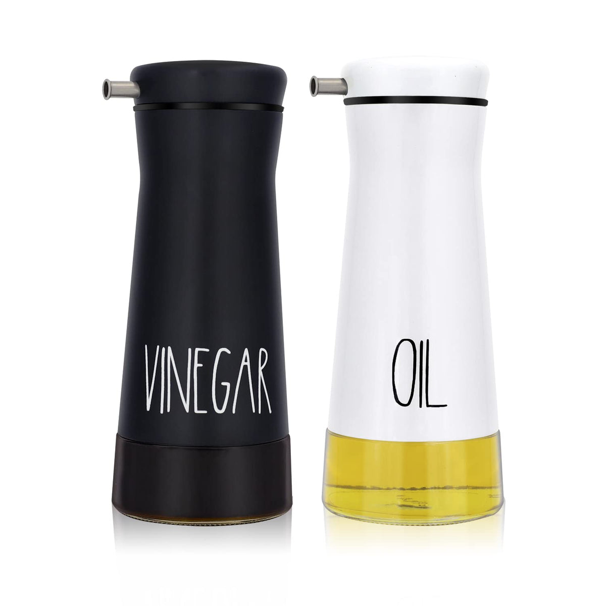 Aelga Olive Oil And Vinegar Dispenser Set -2 Pack Elegant Stainless Steel Oil Dispenser Set- Vinegar Bottle for Kitchen with No-Drip