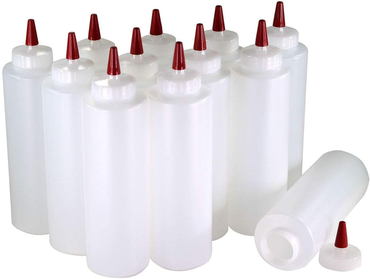 Pinnacle Mercantile Condiment Squeeze Bottles 16oz Wide Mouth Empty Squeeze Bottle Set with Red Tip Leak Proof, BPA Free - Squeeze Bottles for Sauces, Oils, Arts Crafts 6 Pack