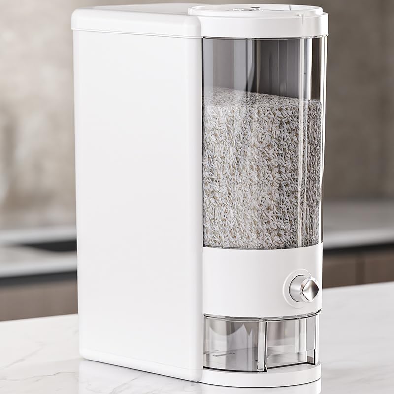 12 Lbs Rice Container with Measuring Cup, Upgraded Built-in Fresh Box, Cereal Dispenser Storage with Lids for Home Kitchen Pantry Rice Soybean Corn And large grain grains-White
