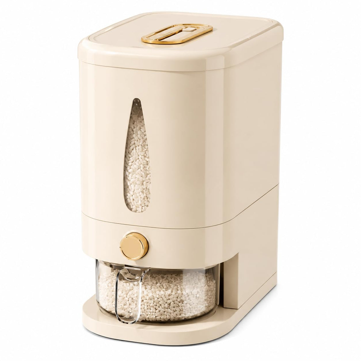 Airtight Rice Dispenser, 11lbs/22lbs Dry Food Storage Container with One-Touch Dispensing, Moisture-Proof Grain Bin with Measuring Cup for Kitchen, Countertop Organization