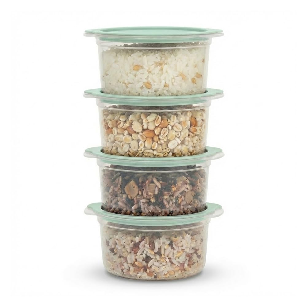 carrotez Plastic Freezer Cooked Rice Storage Container, 4Pack 1.8cup Mint