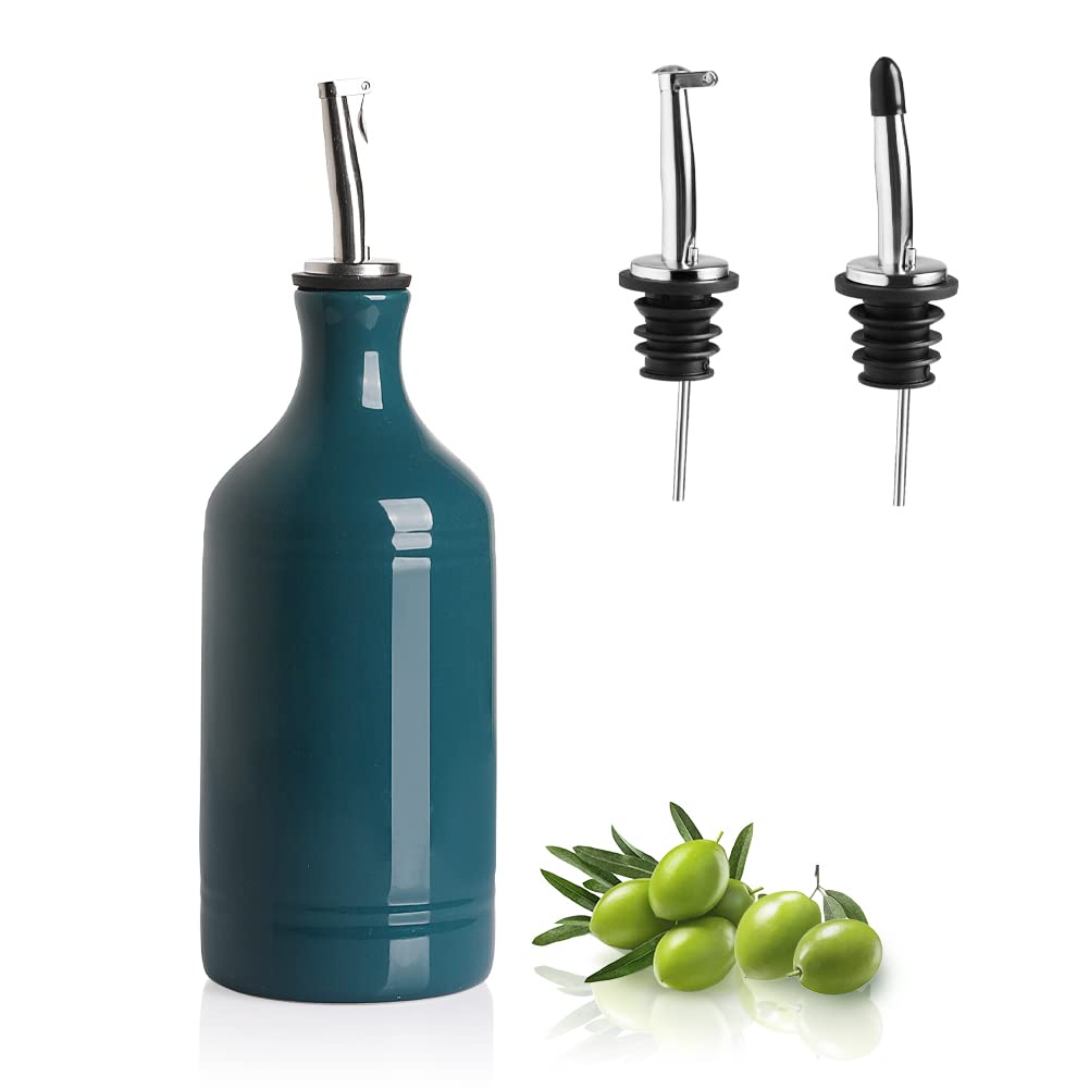 Sweejar Ceramic Olive Oil Dispenser Bottle, Opaque Oil Cruet Protects Oil to Reduce Oxidation, Suitable for Storage Oil, Vinegar, Coffee Syrups & Other Liquids, Pack of 1, 15.5 Fl Oz (White)