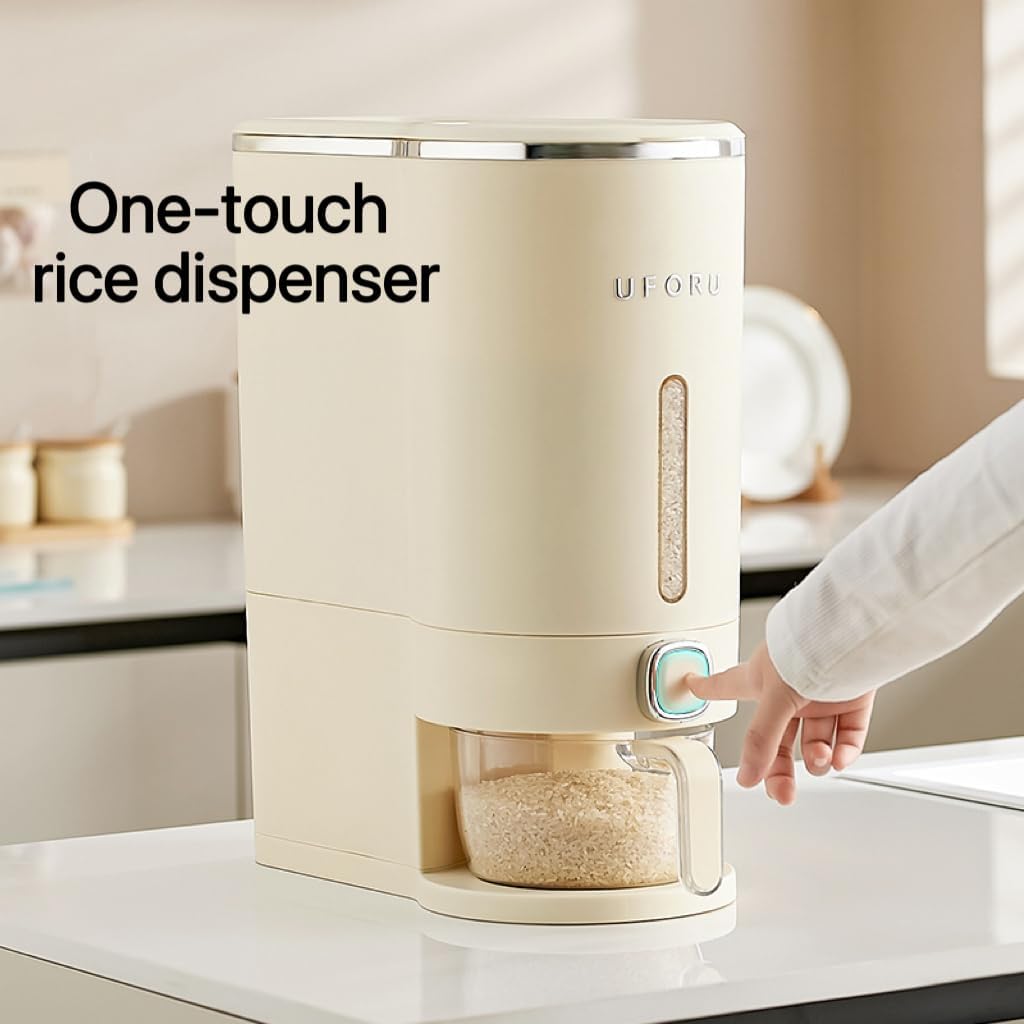 Rice Dispenser With Measuring Cup,Kitchen Grain Storage Container,Pantry&Home Dry Goods Storage Box (22-Pound)