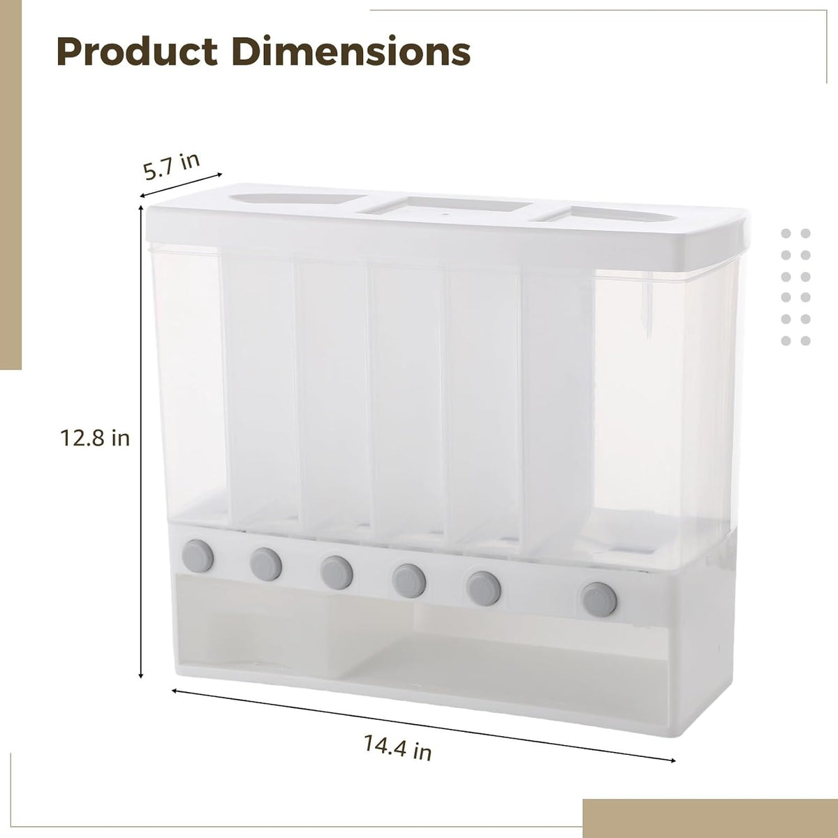 Wall Mounted 6-Grid Rice Dispenser, 22 lbs Large Capacity Dry Food Cereal Storage, Press Button Quantitative Output with Transparent Drawer for Kitchen Pantry Organization