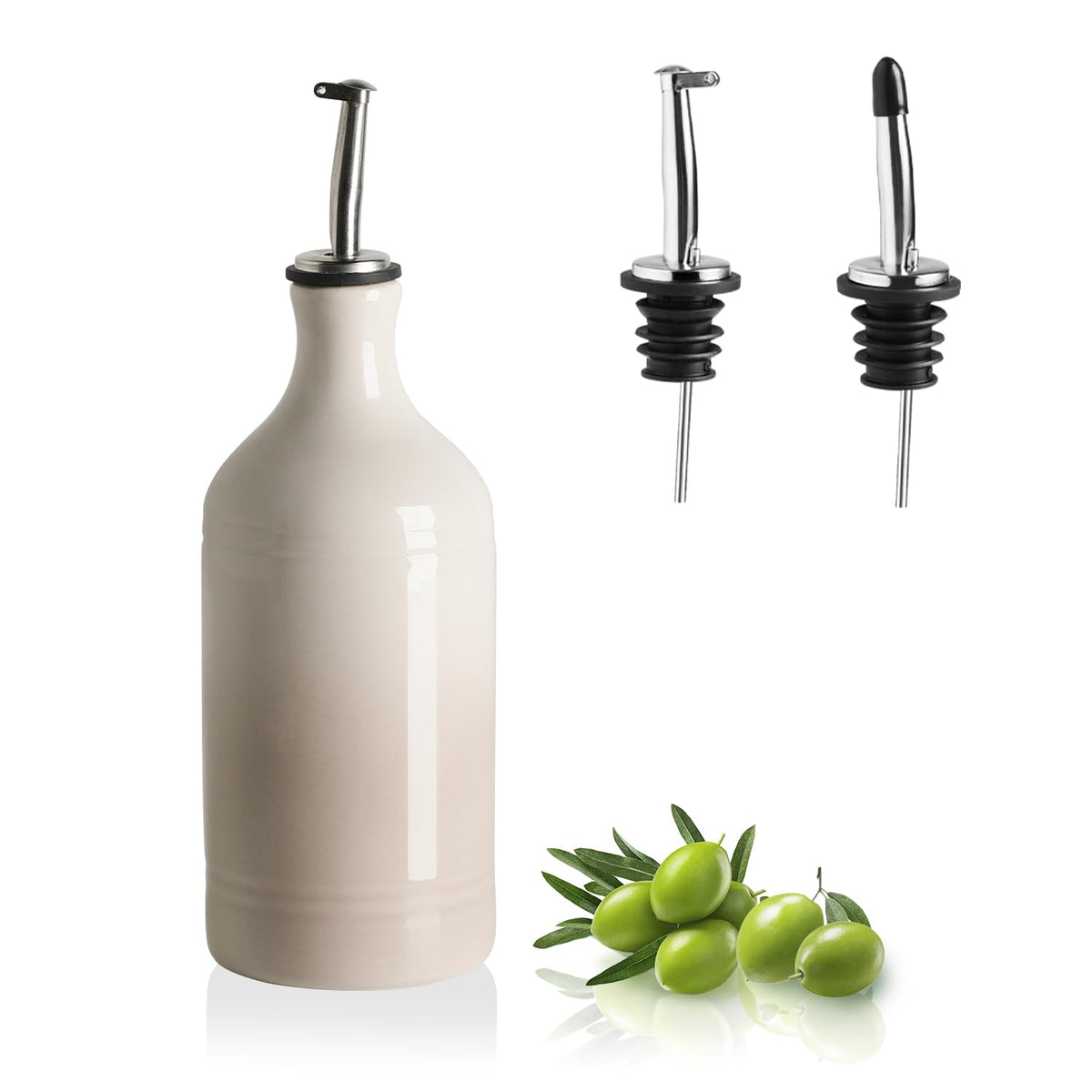 Sweejar Ceramic Olive Oil Dispenser Bottle, Opaque Oil Cruet Protects Oil to Reduce Oxidation, Suitable for Storage Oil, Vinegar, Coffee Syrups & Other Liquids, Pack of 1, 15.5 Fl Oz (White)