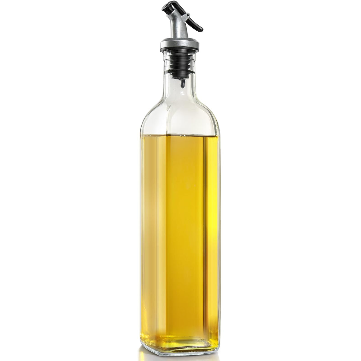 gmisun Oil and Vinegar Dispenser Bottles Set, 2 Pack 17 Fl Oz Olive Oil Dispensers Bottle for Kitchen, Clear Glass Cooking Vegetable Oil Container Cruet Set with Plastic Pourer Spout & Labels