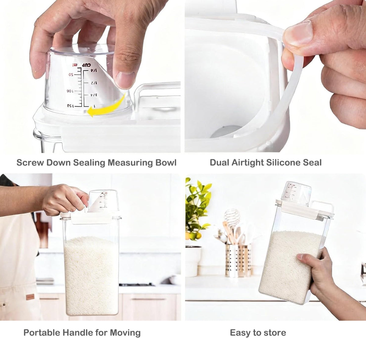 Rice Storage Container, 3-5 Lbs Tcereal Storage Container, White