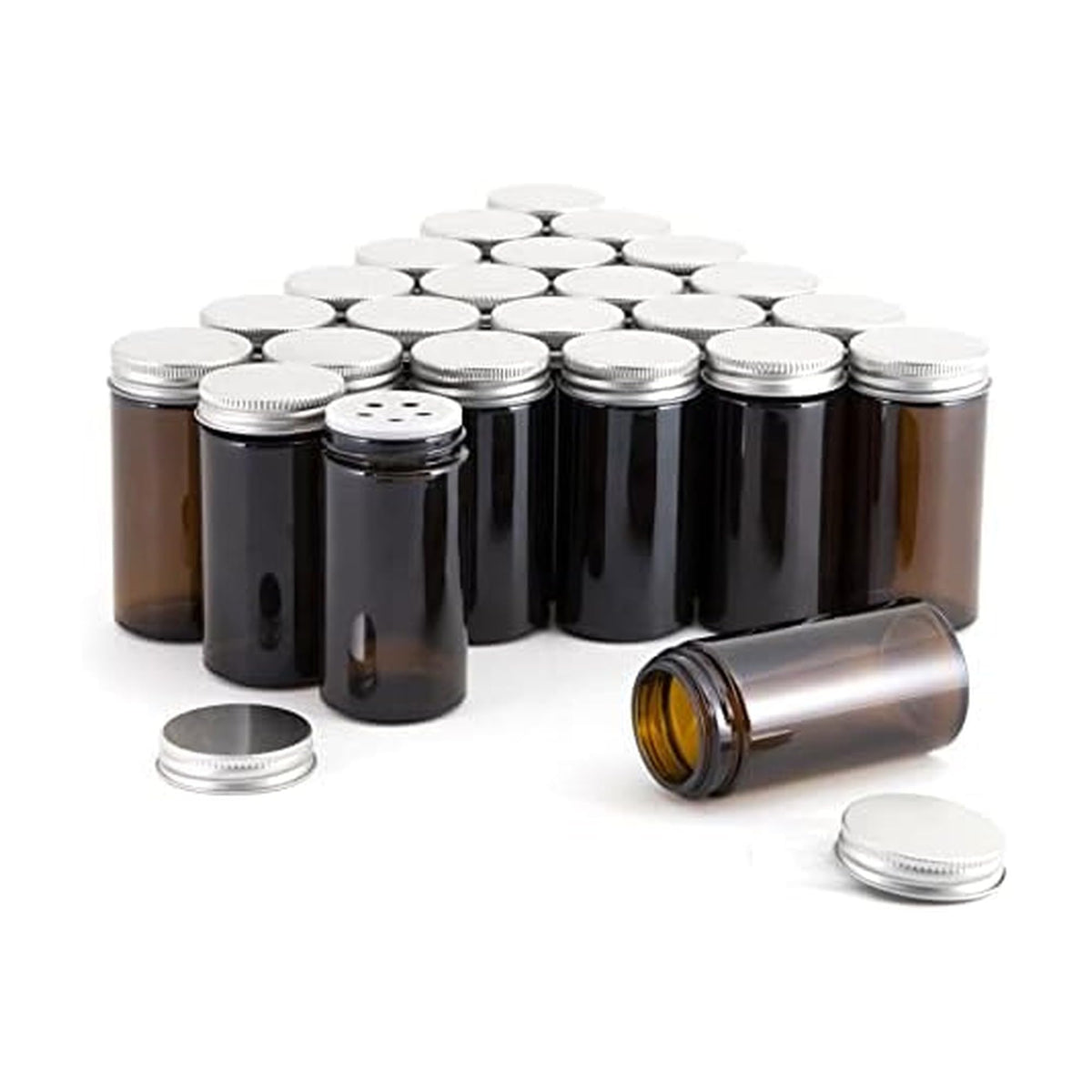 Kamenstein Clear Reusable 3 Oz Jars With Stainless Steel Shaker Lids, And Twist-On Caps For Airtight Seals 12 Pk