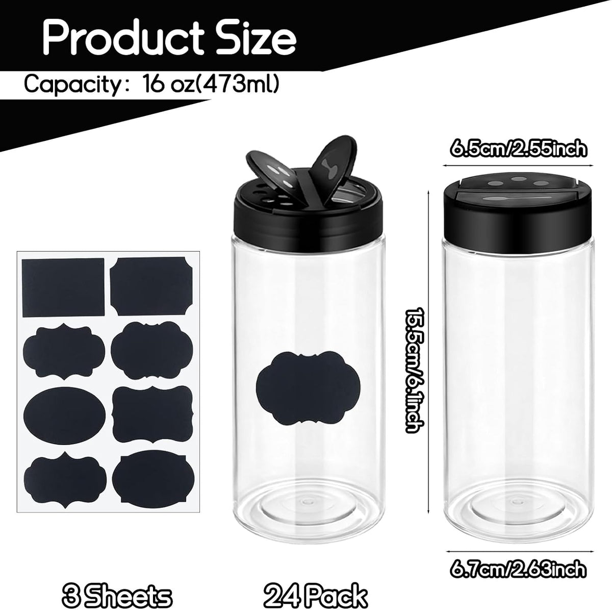 24 Pack 16 Oz Spice Jars Seasoning Containers Bottles with Label