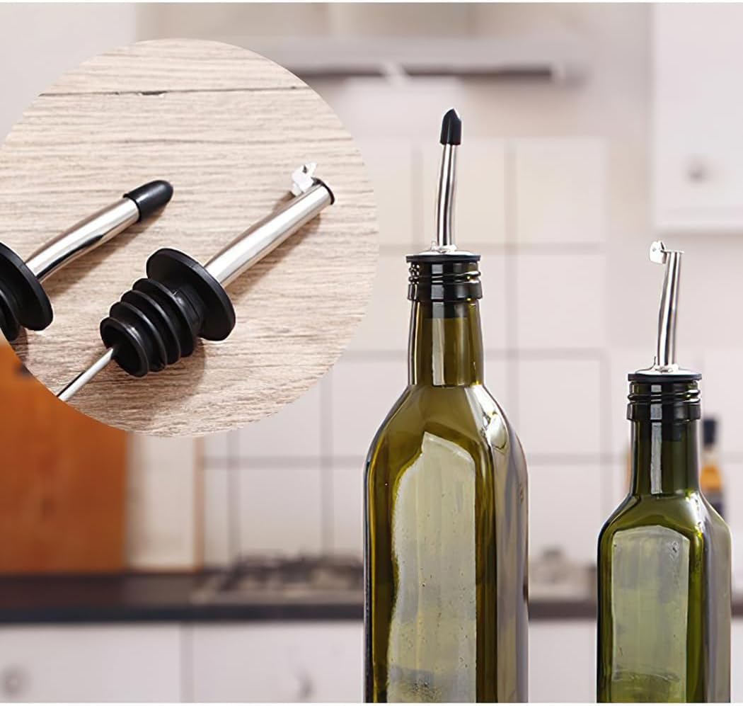 Kingrol 6 Pack 8 oz Glass Olive Oil Dispenser Bottles, Oil and Vinegar Cruets with Stainless Steel Pourer Spouts, Non-Drip Oil Bottles for Kitchen