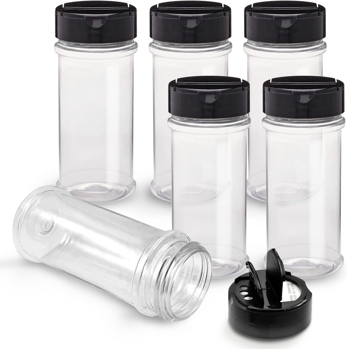 Plastic Spice Jars Bottle Containers with Black Cap, 5.5Oz, 6 Pack