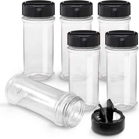 Plastic Spice Jars Bottle Containers with Black Cap, 5.5Oz, 6 Pack