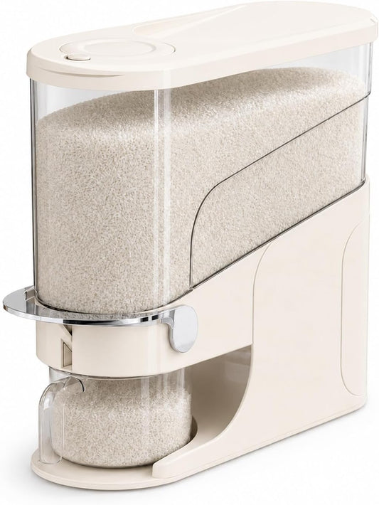 Rice Dispenser 11 Lb, Slim Rice Storage Container with Double Sealing Strip, Press to Dispense Cereal Container Airtight for Kitchen Pantry Organization, (Creamy Yellow-11lb)
