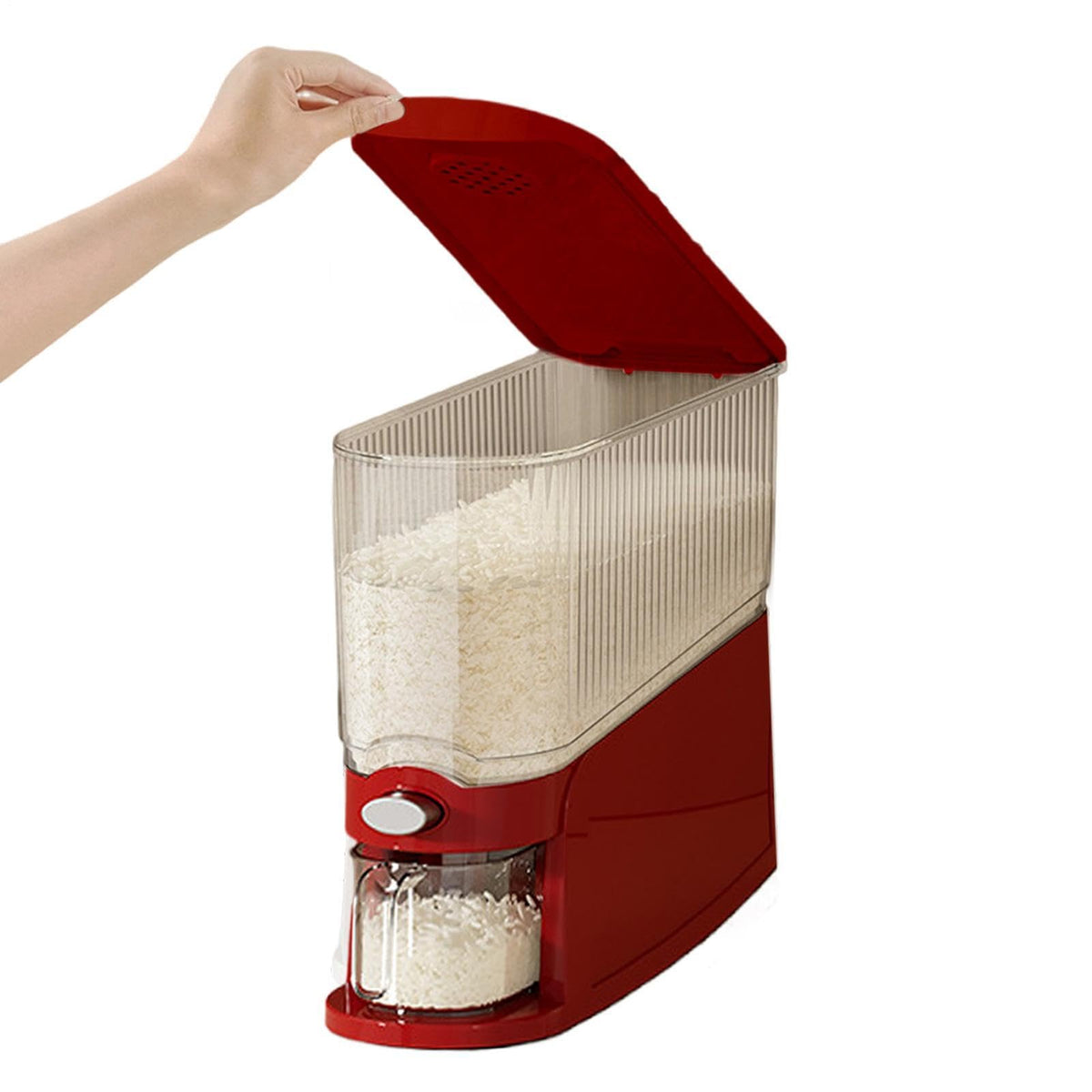Rice Storage Dispenser, 13.23 Lb Press Type Grain Container With Anti Gnat