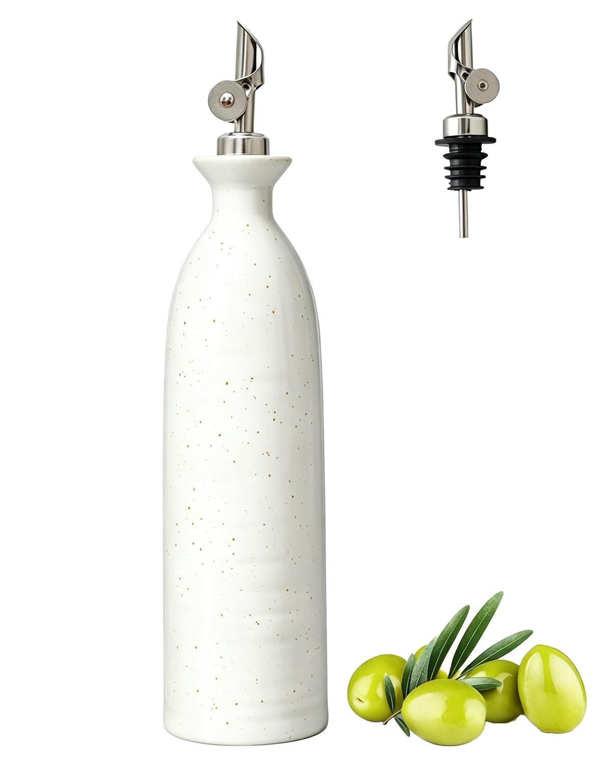 Ceramic Olive Oil Dispenser Bottle with Pourer for Kitchen, 18 oz, white
