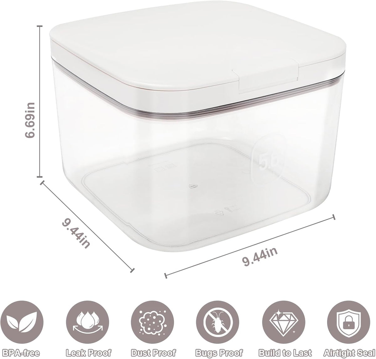 Airtight Rice Container with Measuring Cup (5.6 L / 5.92 QT)