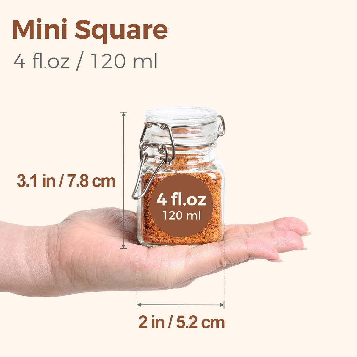 ComSaf Square Small Glass Spice Jars with Airtight Lids 4 oz 12 Pack Pantry