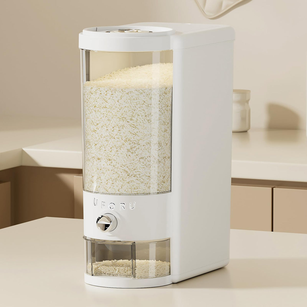 UFORU Rice Dispenser,23 LB Airtight Rice Storage Container with Date Dial