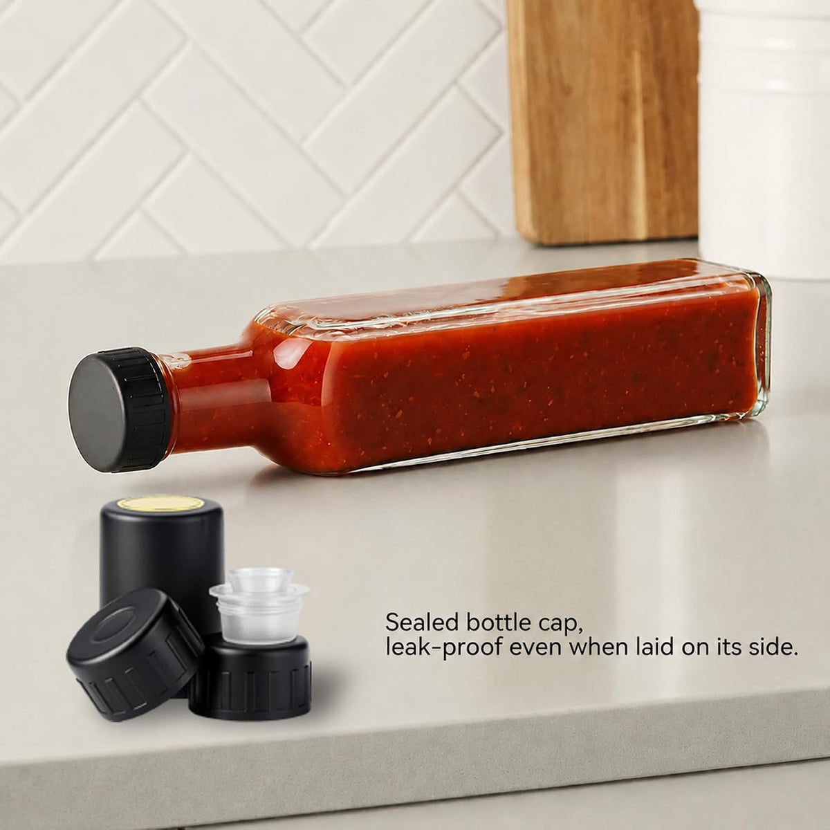 WERTIOO Hot Sauce Bottles 18Pack 8.5oz Square Glass Sauce Bottles with Lids