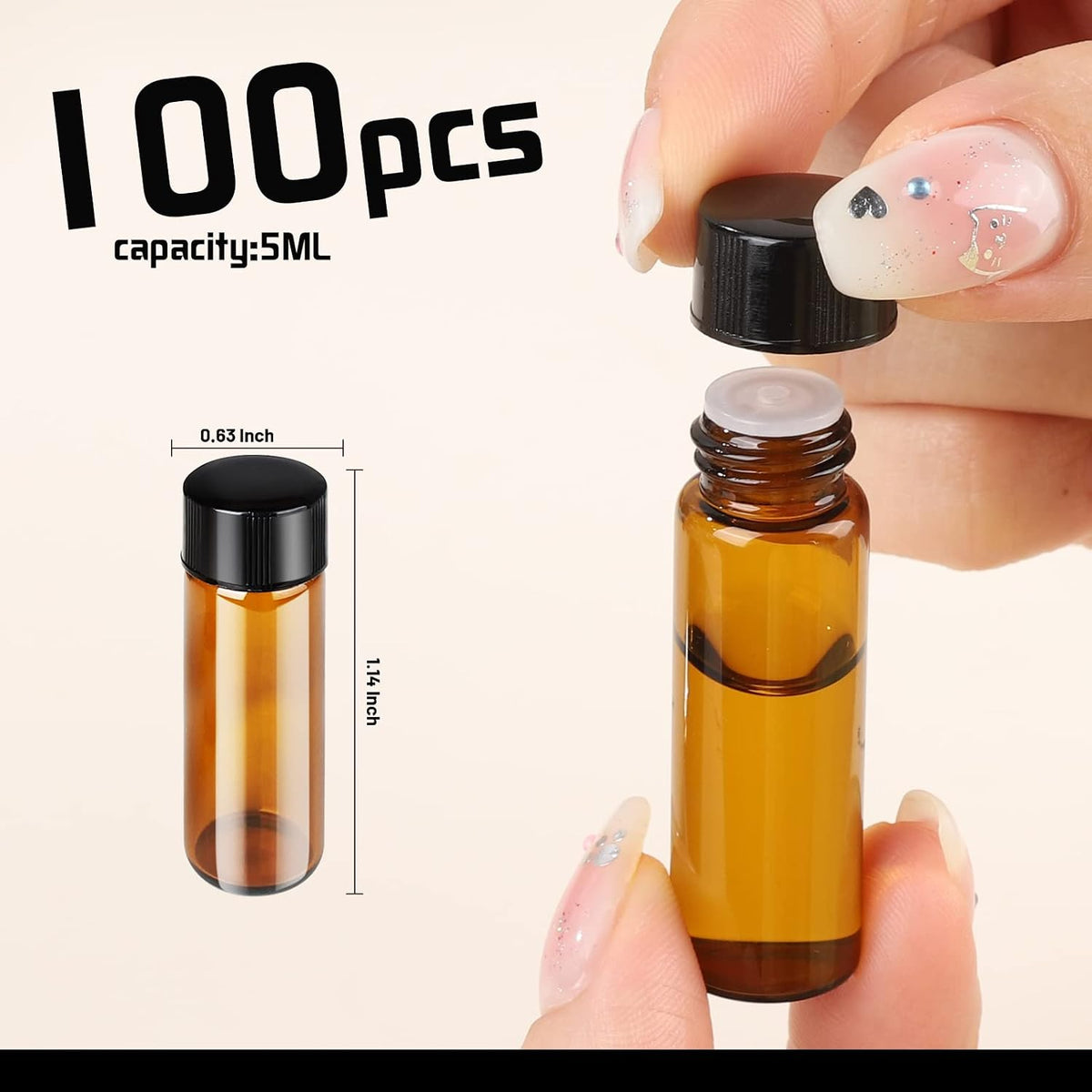 Teenitor 100pcs Essential Oil Bottles, 5ml Essential Oil Bottles Empty Glass Anointing Bottles, Small 5ml Oil Vial, Sample Bottles