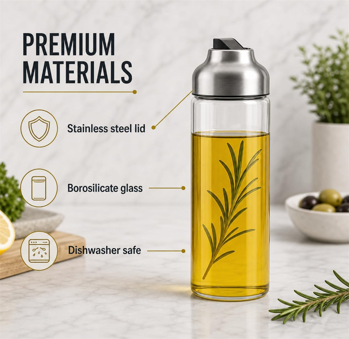 Aelga Olive Oil Dispenser - 14 OZ Glass Oil and Vinegar Dispenser Bottles Set for Kitchen No Drip-Set of 2