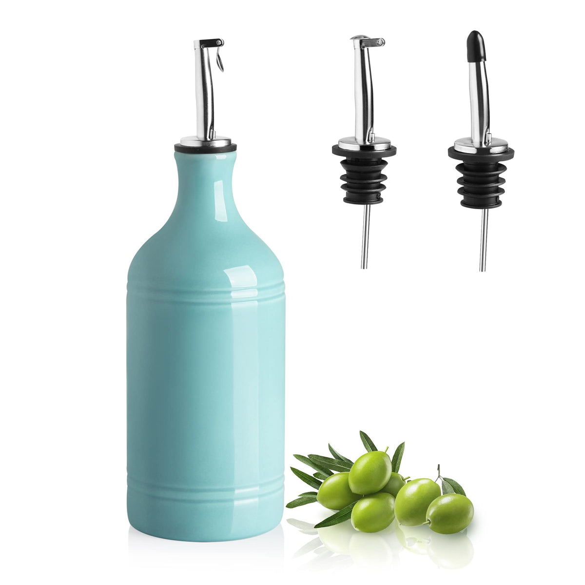 Sweejar Ceramic Olive Oil Dispenser Bottle, Opaque Oil Cruet Protects Oil to Reduce Oxidation, Suitable for Storage Oil, Vinegar, Coffee Syrups & Other Liquids, Pack of 1, 15.5 Fl Oz (White)