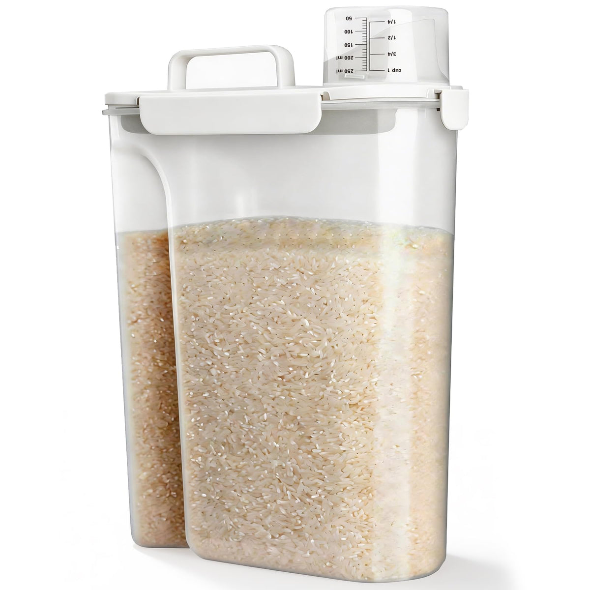 Viretec Rice Airtight Storage Container, 3 to 5Lbs Cereal Dry Food Flour Bin, Pet Dog Cat Food Dispenser with Measuring Cup, BPA Free Clear Plastic Kitchen and Pantry Organization Bin for Sugar