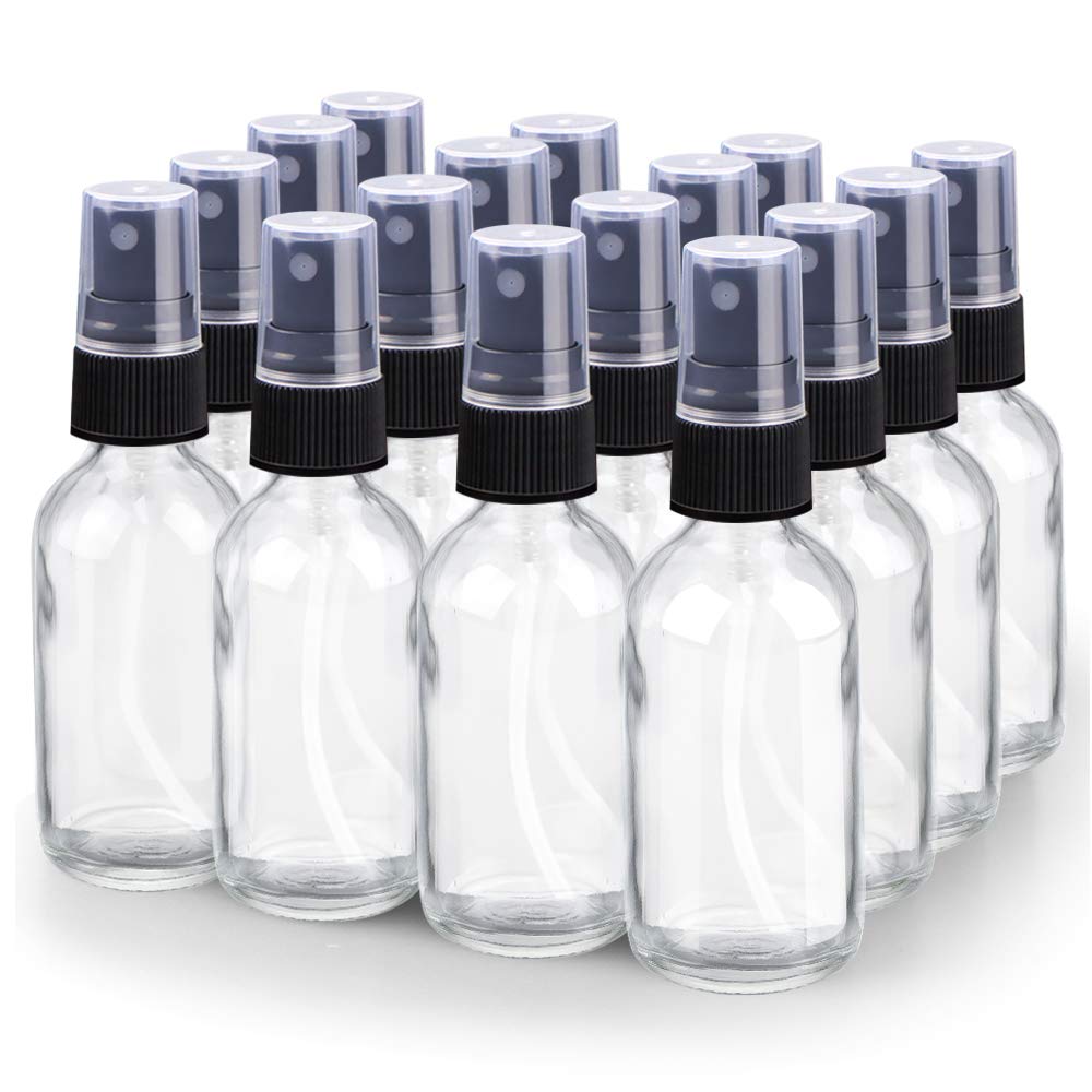 Wedama Spray Bottle, 2 oz Fine Mist Glass Spray Bottles, Little Refillable Liquid Containers for Watering Flowers Cleaning (16 Pack, Amber)