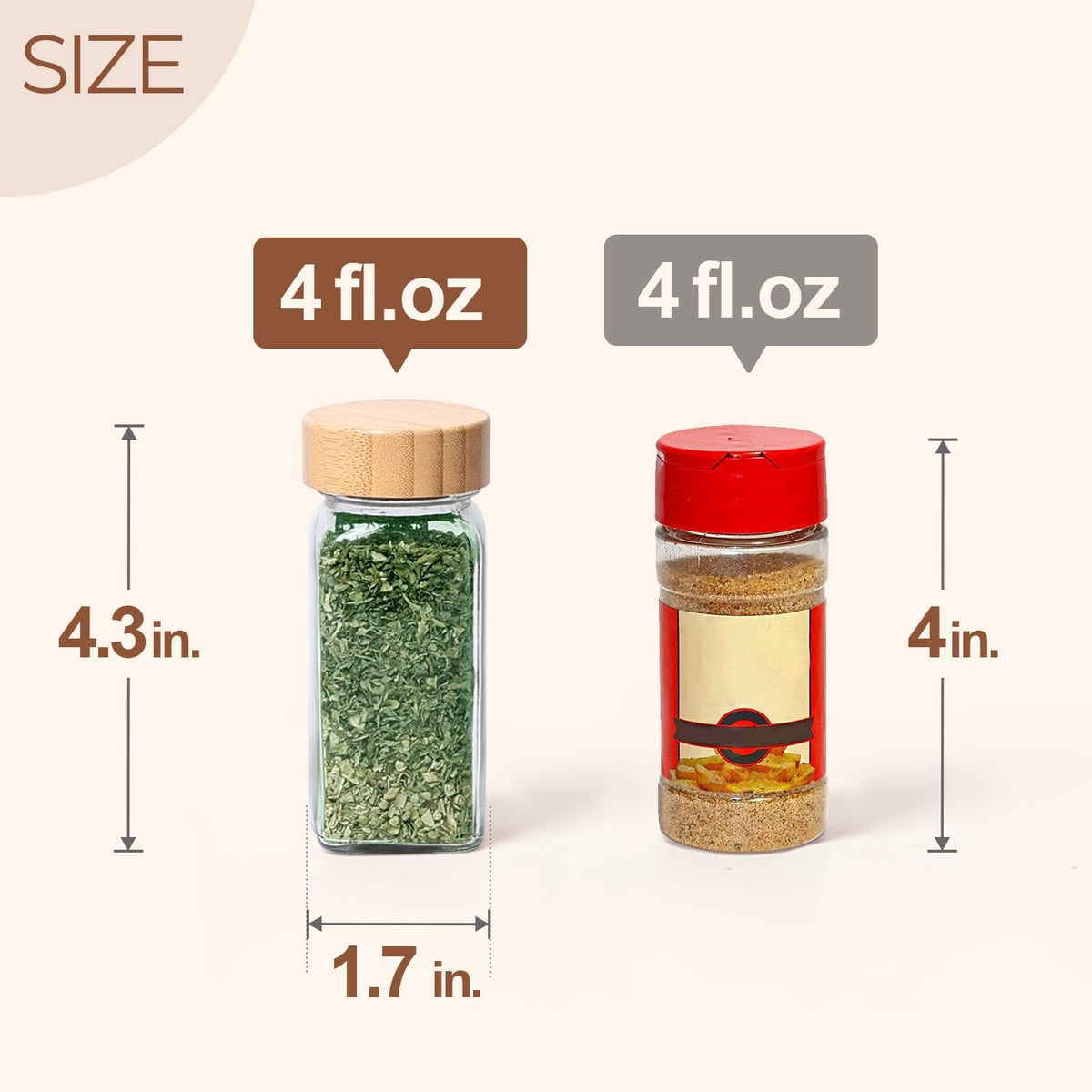 ComSaf Glass Spice Jars with with Labels 4 oz 6 Pack Small Bamboo Lids