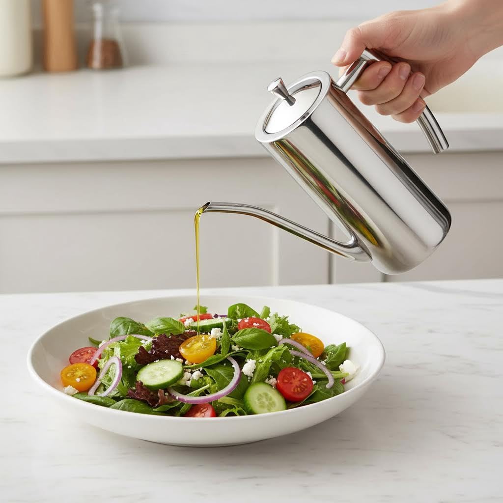 KSENDALO SUS304 24oz/700mL Stainless Steel Olive Oil Dispenser, Silver