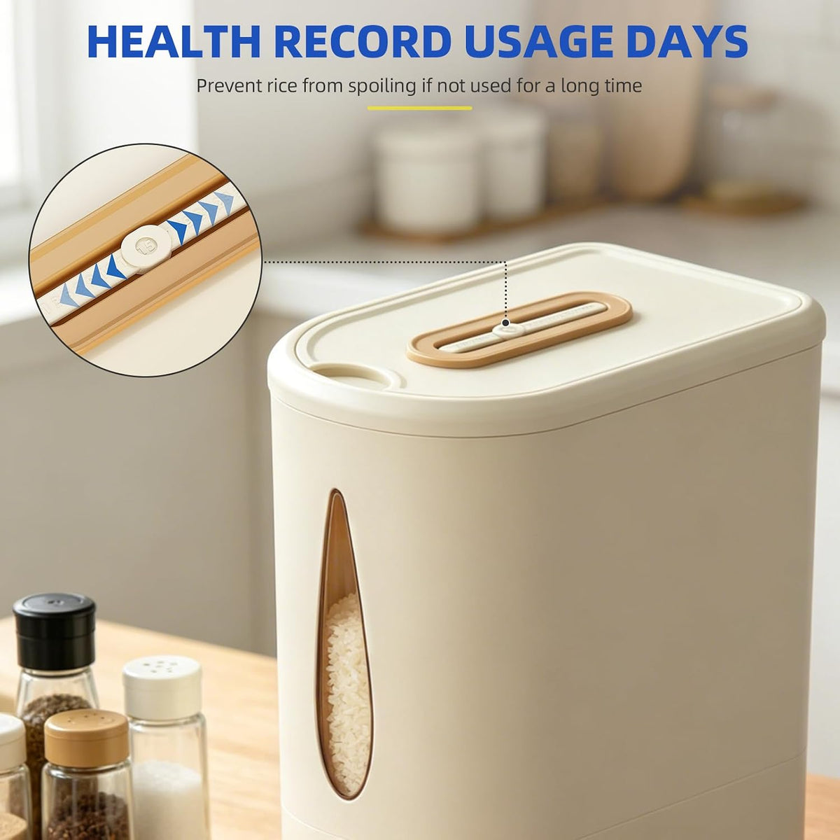 samstar Large Capacity Rice Dispenser 22-25 lbs, Sturdy & Airtight Rice Storage Container, Quick Rice Dispensing Design, Moisture Resistant Grain Storage Bin Rice Holder for Kitchen, BPA-Free, Beige
