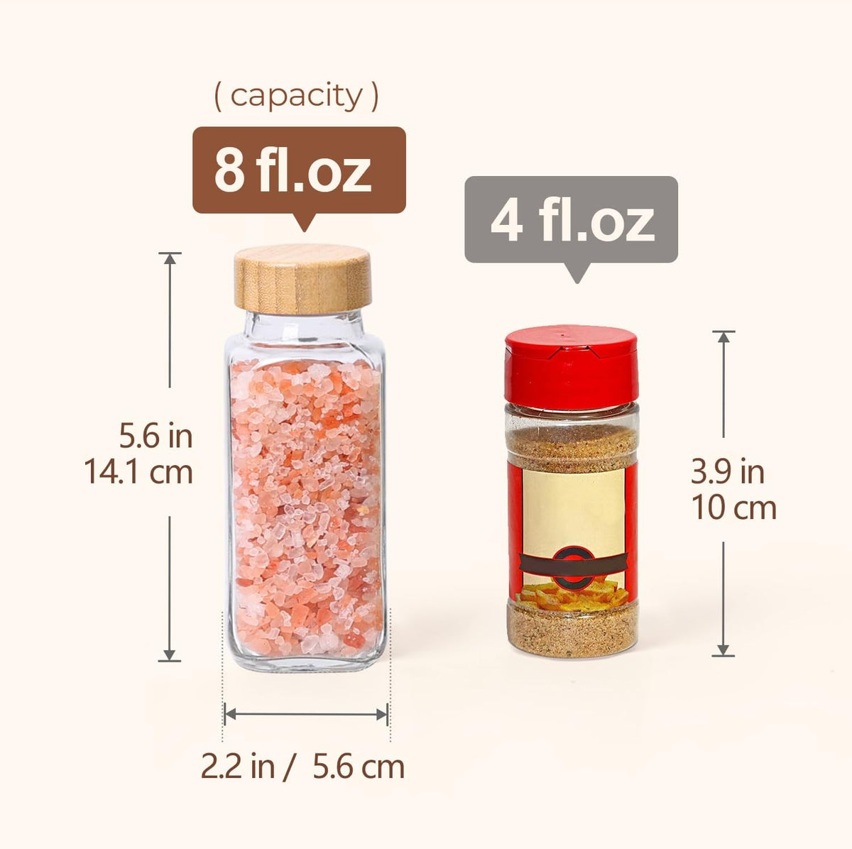 ComSaf Glass Spice Jars with with Labels 8 oz 6 Pack Bamboo Lids