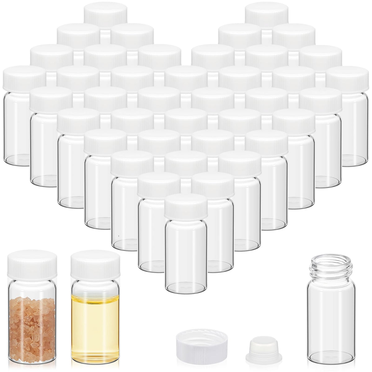 Lallisa 80 Pcs 5 ml Glass Vials with Screw Caps, Leakproof Small Glass Bottles Bulk, Mini Sample Vials with Plastic Stopper for Essential Oils, Sample, DIY Craft (Clear with Black Cap)