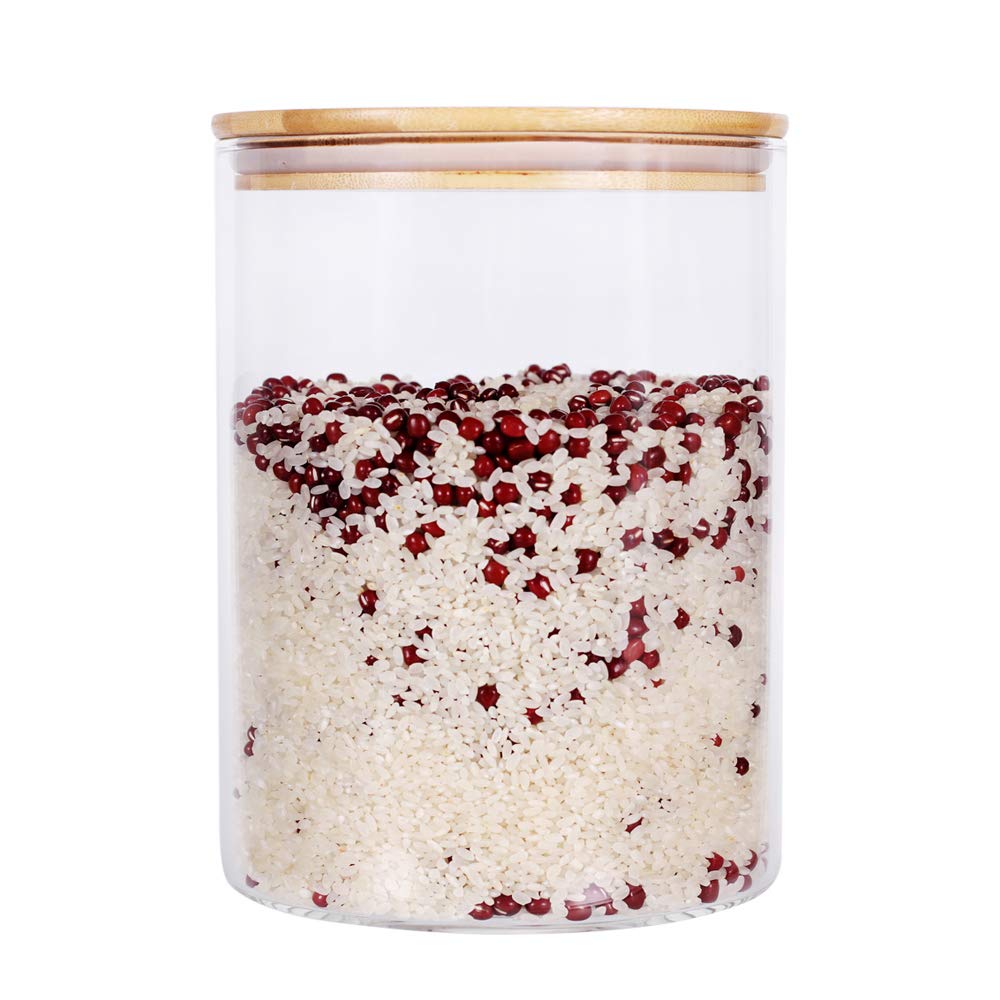 Glass Rice Storage Containers, 60 FL OZ (1800ml) Kitchen Food Jars with Airtight Lid, Stackable Clear Pantry Canister for Coffee Bean, Pet Treat, Flour, Loose Tea and More