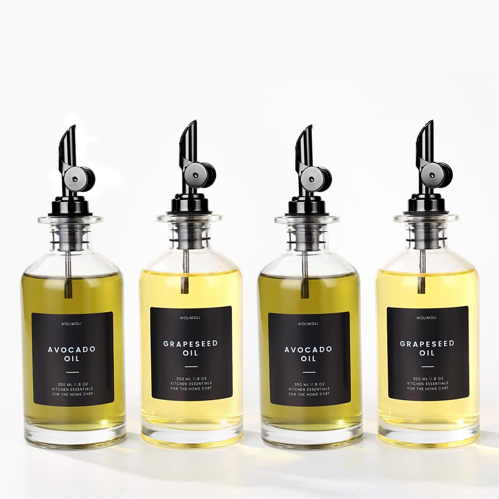 Molimoli - Premium Olive Oil Dispenser Bottles for Kitchen with Pourer - Oil and Vinegar Dispenser Set, Glass Dispenser for Kitchen, Dispenser Bottle of 350ml - Set of 2