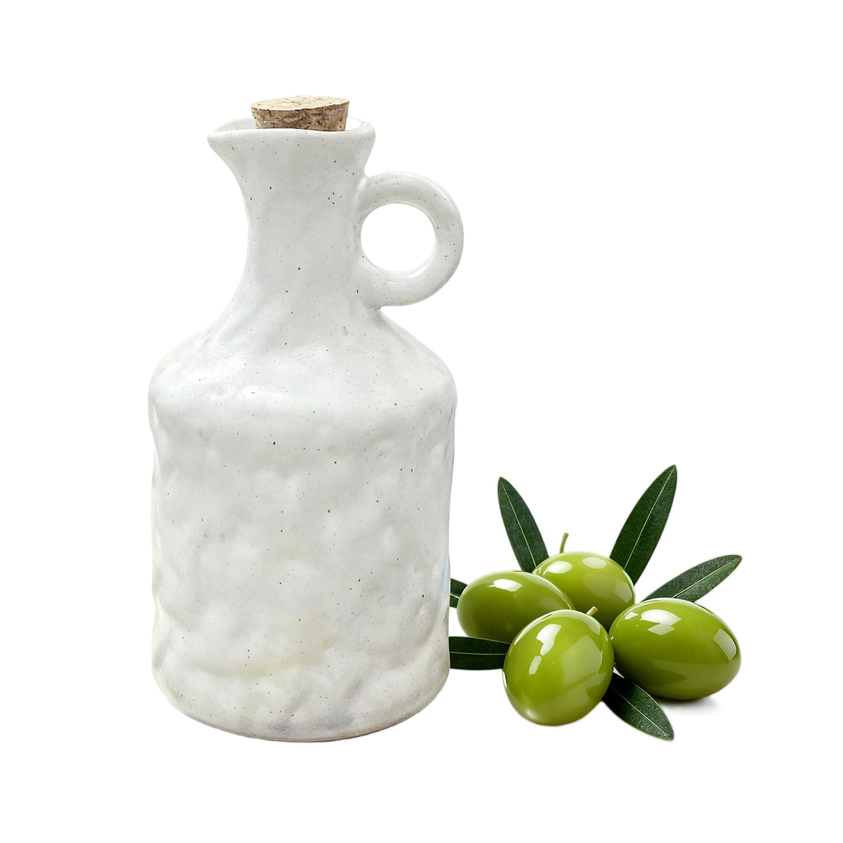 Green Ceramic Olive Oil Dispenser Bottle with Cork Stopper 13.5Oz