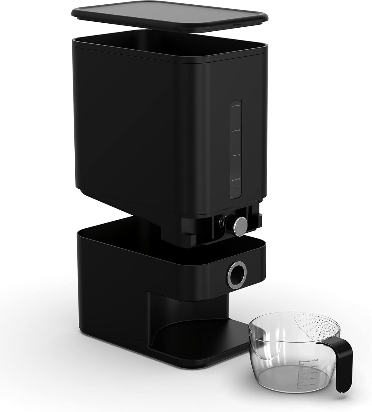 25lb Rice Dispenser - Air Tight Grain & Rice Container With Smart Quantity Dispense, Measuring Cup - NEW Black Design Grain Storage Container.