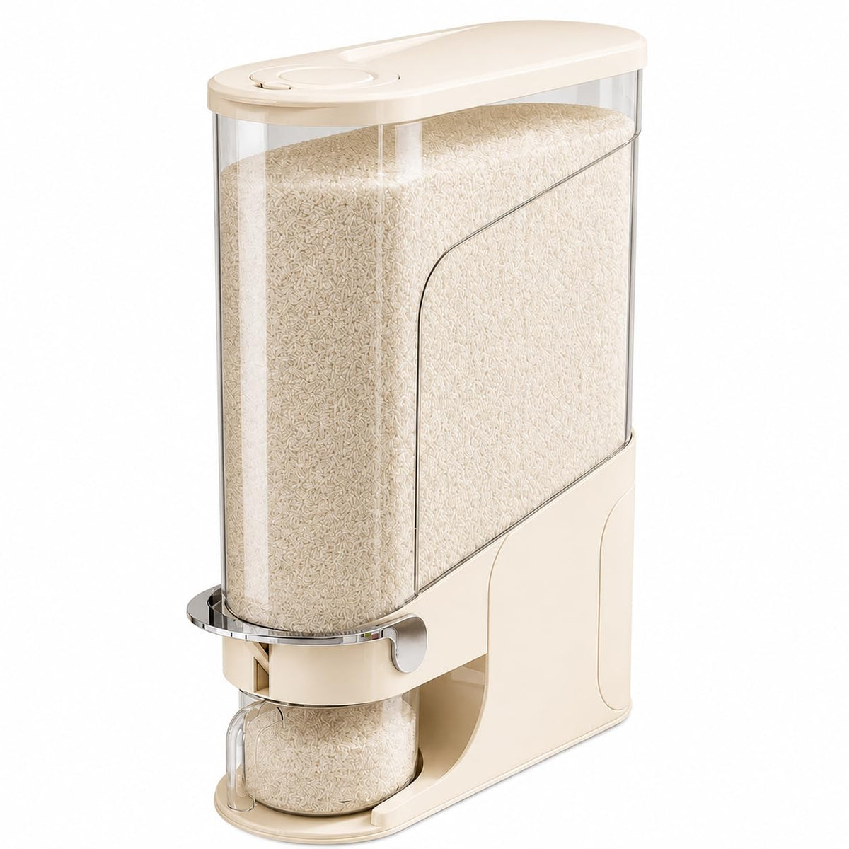 Rice Dispenser 11 Lb, Slim Rice Storage Container with Double Sealing Strip, Press to Dispense Cereal Container Airtight for Kitchen Pantry Organization, (Creamy Yellow-11lb)