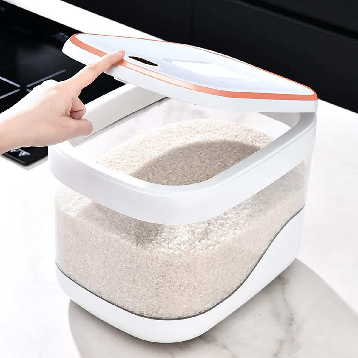 Rice Storage Container, Press Type Large Capacity Airtight Rice Dispenser with Measuring Cup, Proof Food Grade Grain Bucket for Kitchen Pantry Household (5KG)